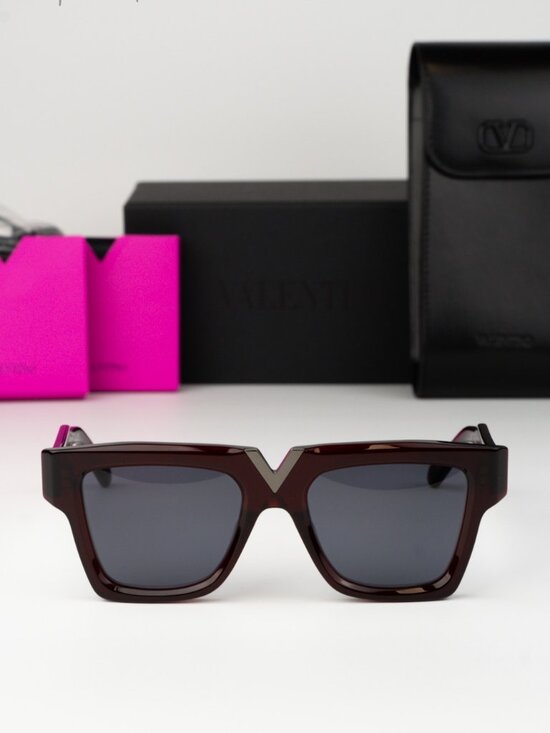 Valentino Women Sunglasses Burgundy Grey Square V-GOLD I VLS-162 C NEW AUTHENTIC main image 6